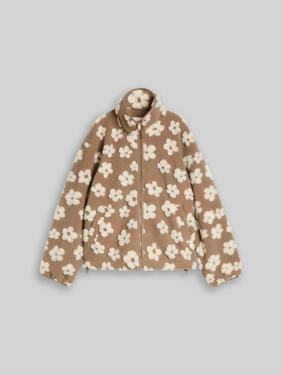 Teddy jacket with floral pattern - brown teddy flower artwork