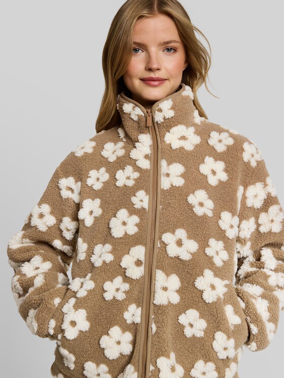 Teddy jacket with floral pattern - brown teddy flower artwork
