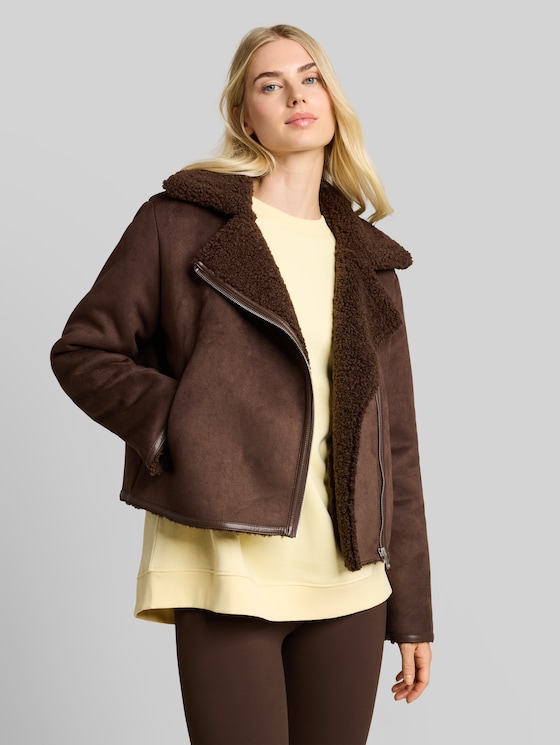 Suede-effect jacket - cool dark brown