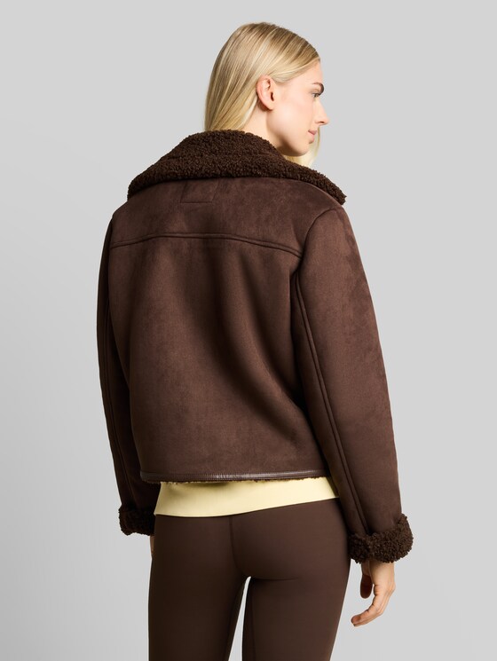 Suede-effect jacket - cool dark brown