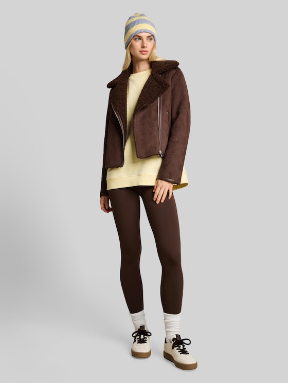 Suede-effect jacket - cool dark brown