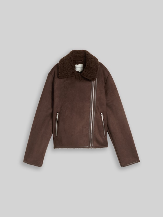 Suede-effect jacket - cool dark brown