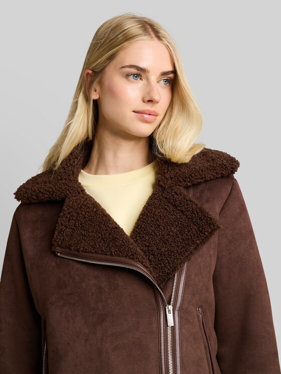Suede-effect jacket - cool dark brown