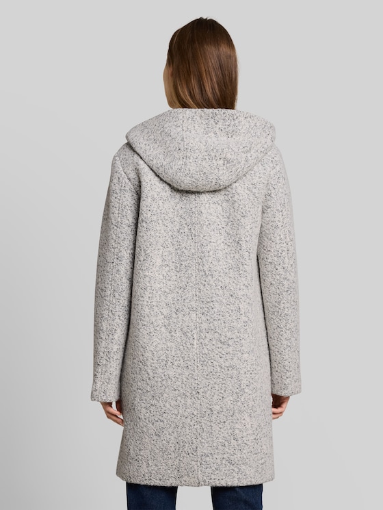 Bouclé wool coat with hood - white black boucle