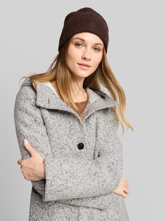 Bouclé wool coat with hood - white black boucle