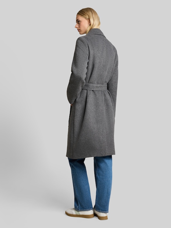 Loose-fit coat with belt - dark coal grey melange