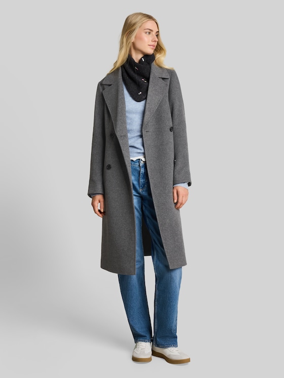 Loose-fit coat with belt - dark coal grey melange