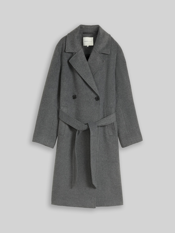Loose-fit coat with belt - dark coal grey melange