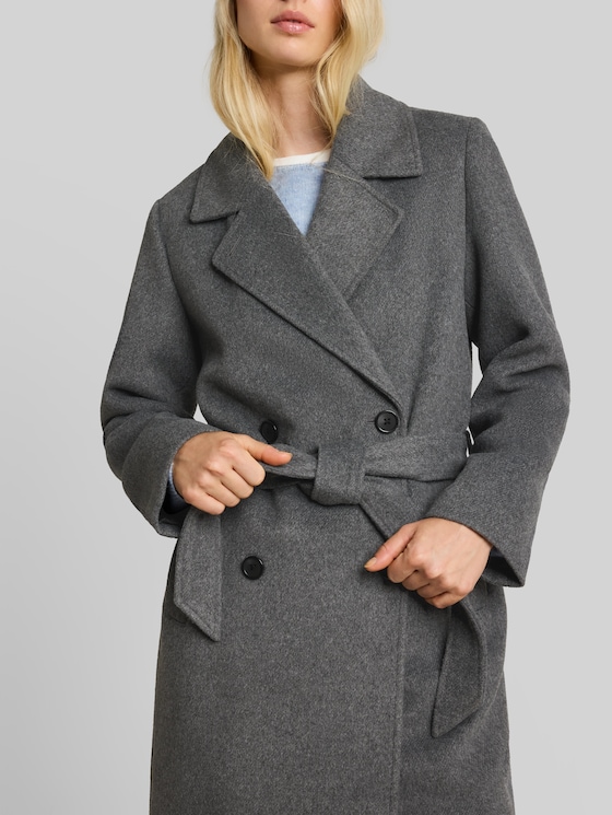 Loose-fit coat with belt - dark coal grey melange