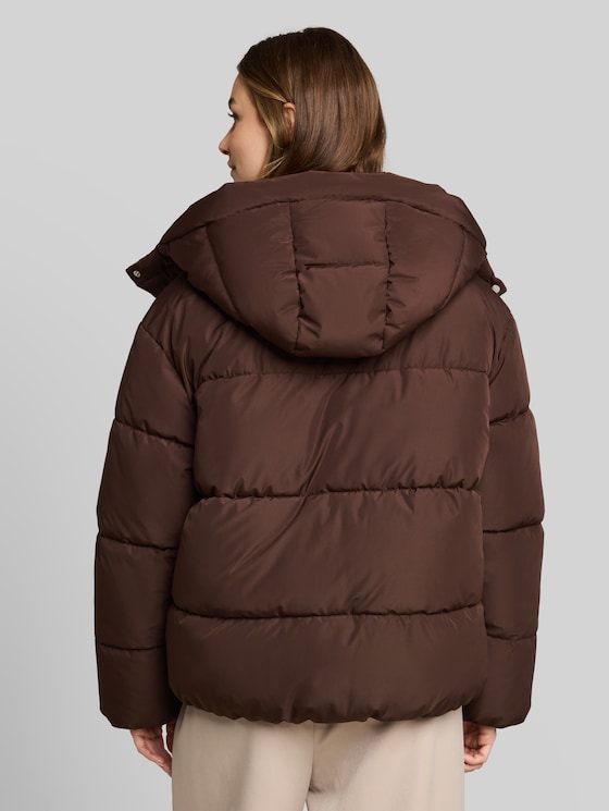 Puffer jacket with detachable hood - cool dark brown