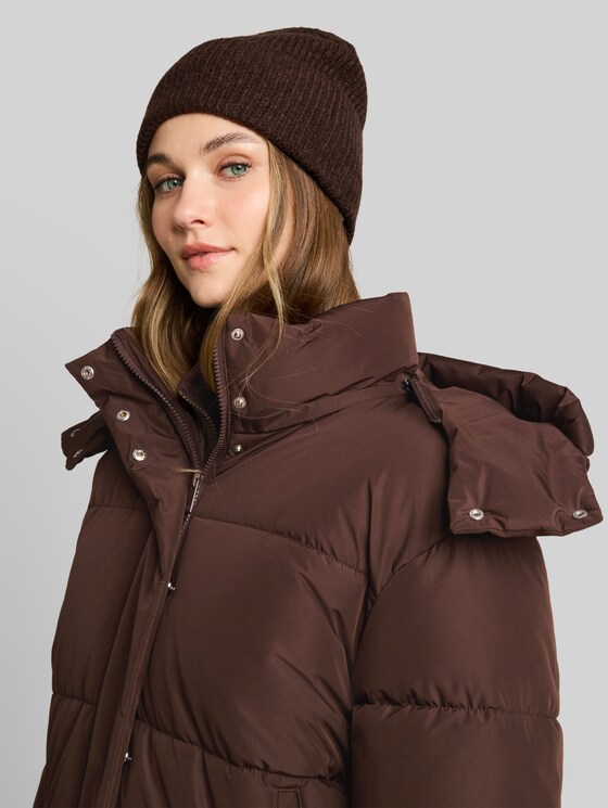 Puffer jacket with detachable hood - cool dark brown