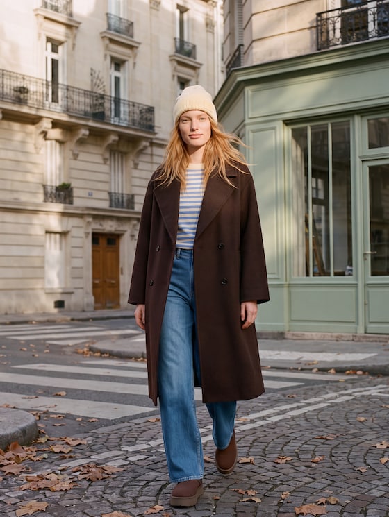 Loose-fit woollen coat - java dark brown