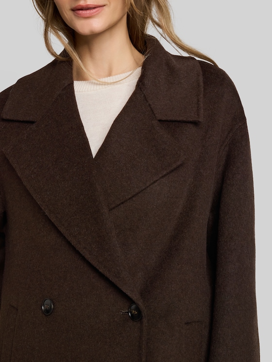 Loose-fit woollen coat - java dark brown