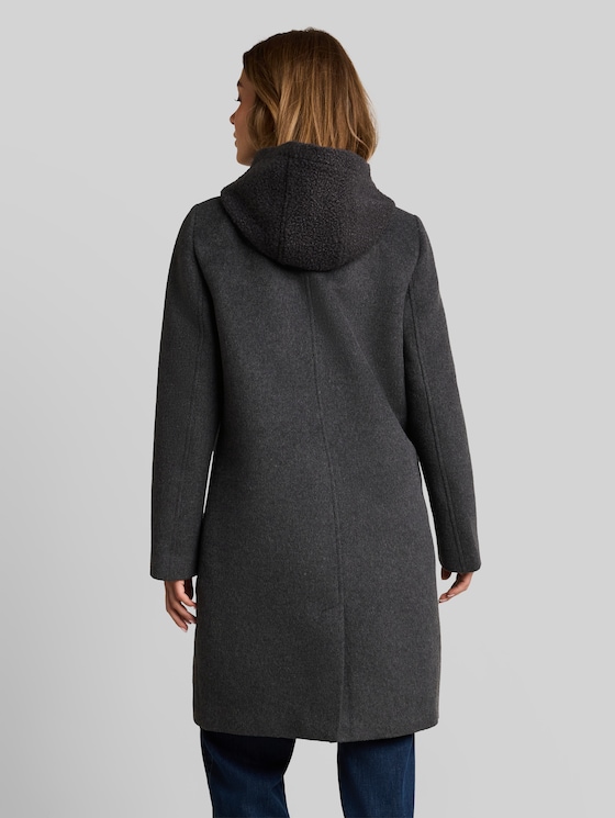 2-in-1 woollen coat with detachable insert - Black Grey Melange