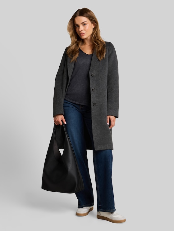 2-in-1 woollen coat with detachable insert - Black Grey Melange