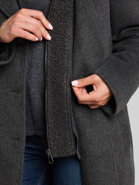 2-in-1 woollen coat with detachable insert - Black Grey Melange