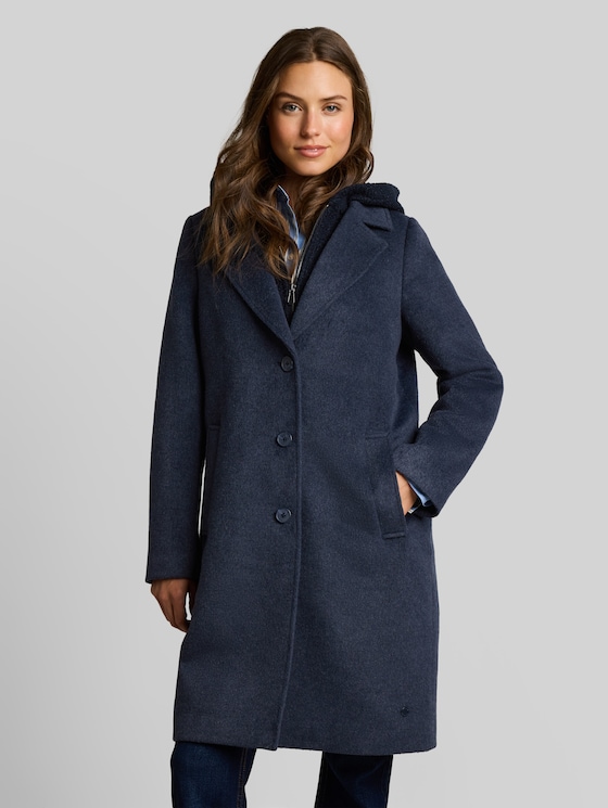 2-in-1 woollen coat with detachable insert - sky captain blue melange