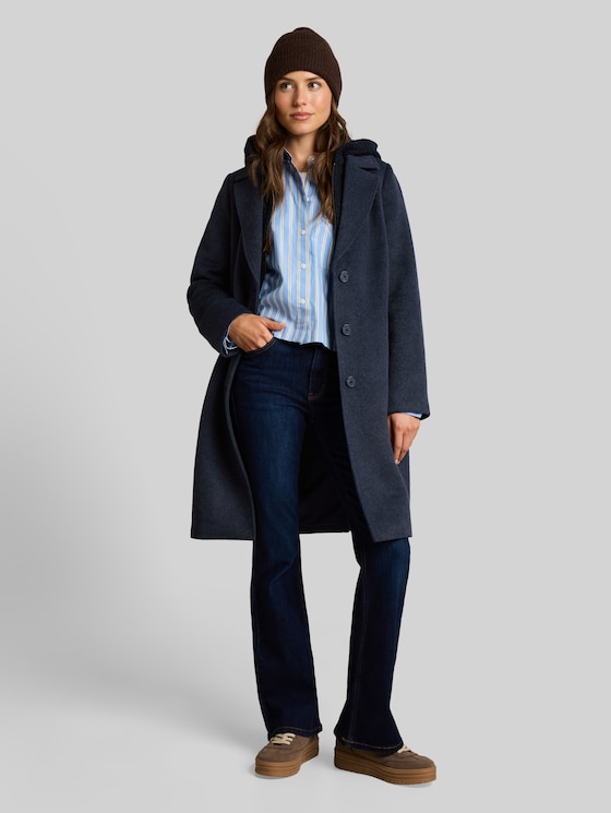 2-in-1 woollen coat with detachable insert - sky captain blue melange