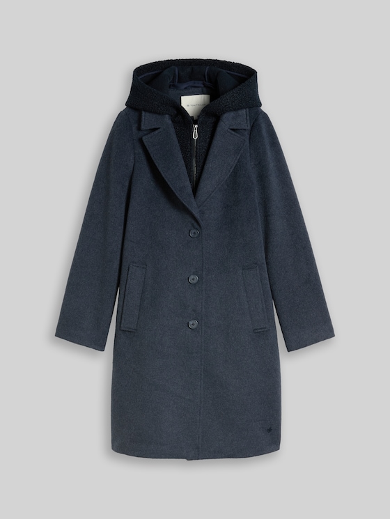 2-in-1 woollen coat with detachable insert - sky captain blue melange