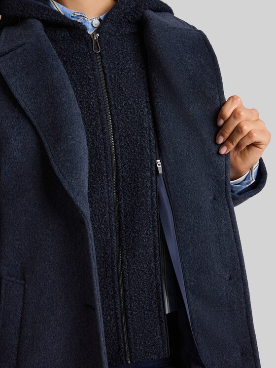 2-in-1 woollen coat with detachable insert - sky captain blue melange
