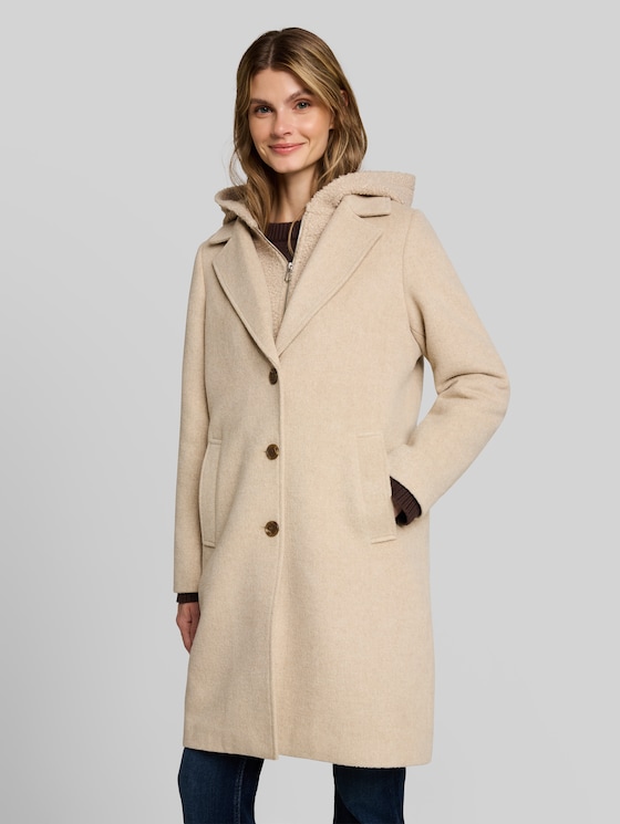 2-in-1 woollen coat with detachable insert - gravel beige melange