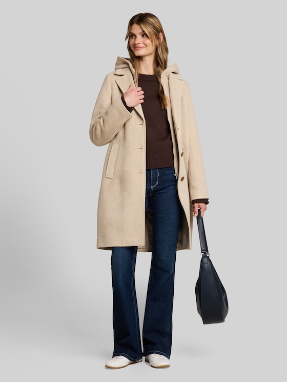 2-in-1 woollen coat with detachable insert - gravel beige melange