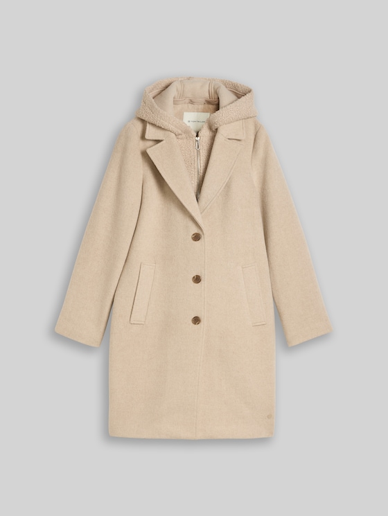 2-in-1 woollen coat with detachable insert - gravel beige melange