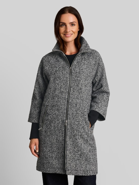 2-in-1-style coat - grey black melange structure