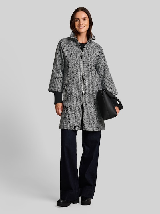2-in-1-style coat - grey black melange structure