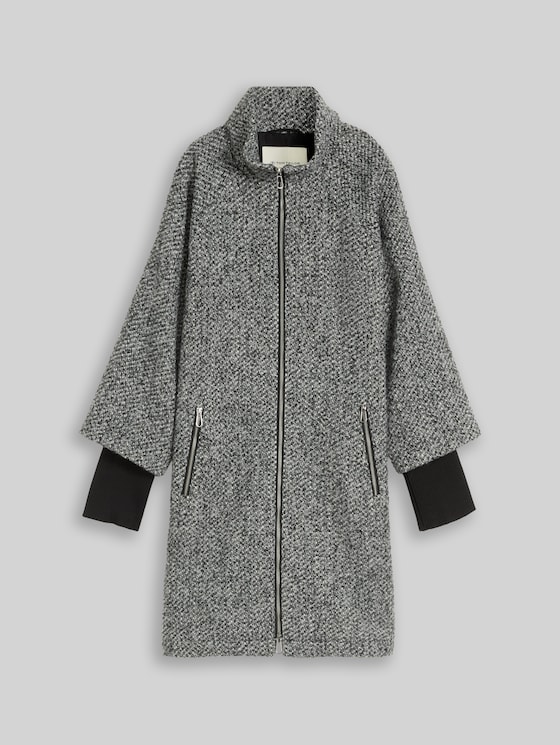 2-in-1-style coat - grey black melange structure