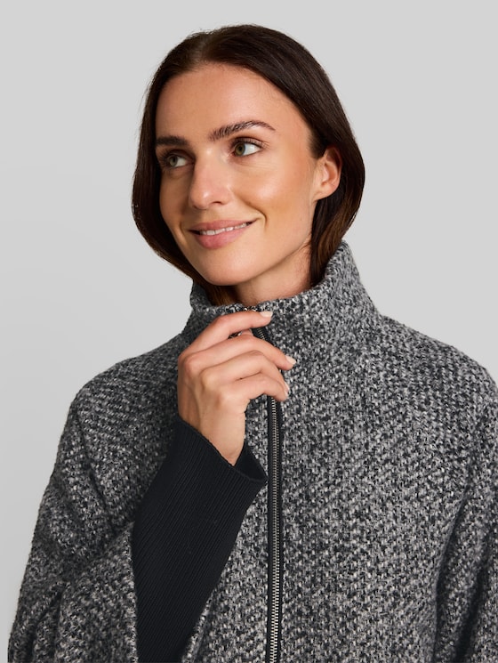 2-in-1-style coat - grey black melange structure
