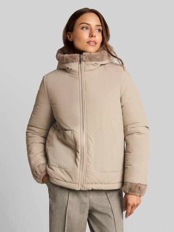 2-in-1 faux fur jacket with reversible design - soft taupe grey