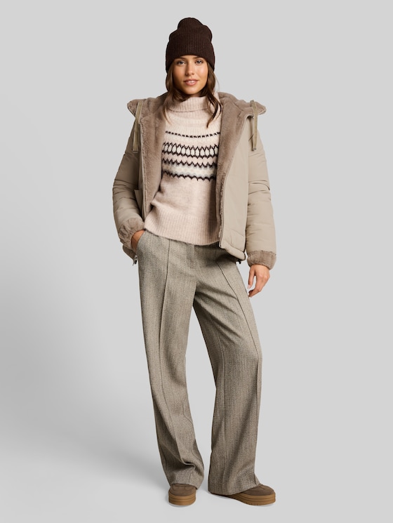 2-in-1 faux fur jacket with reversible design - soft taupe grey