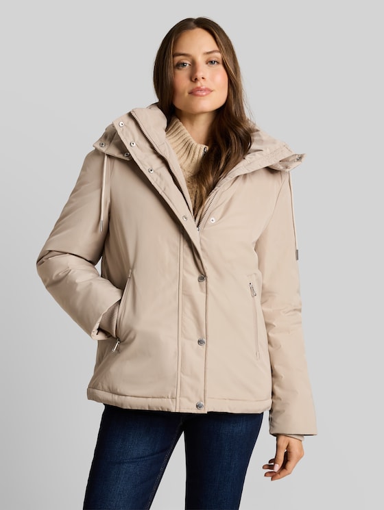 Short parka with detachable hood - soft taupe grey