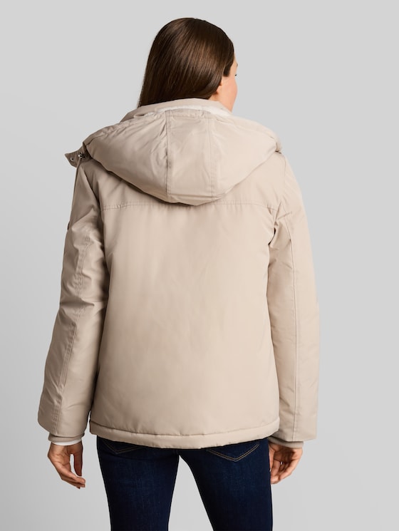Short parka with detachable hood - soft taupe grey