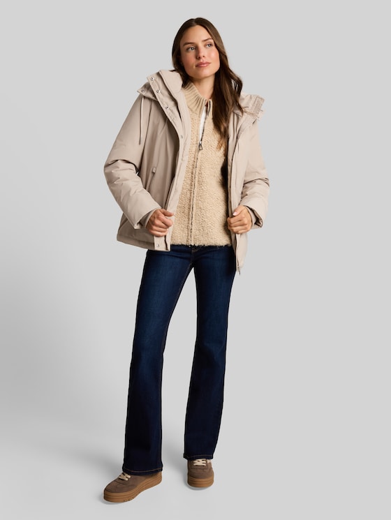 Short parka with detachable hood - soft taupe grey