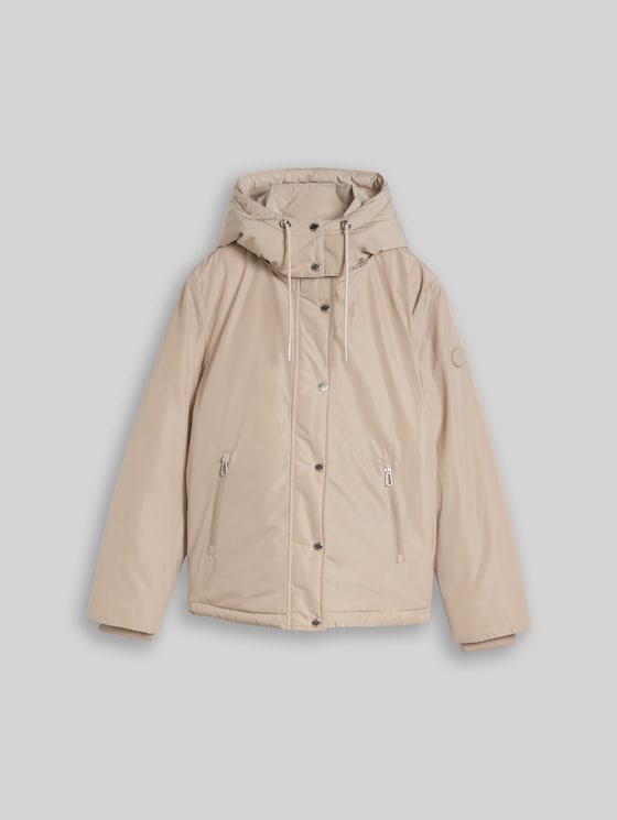 Short parka with detachable hood - soft taupe grey