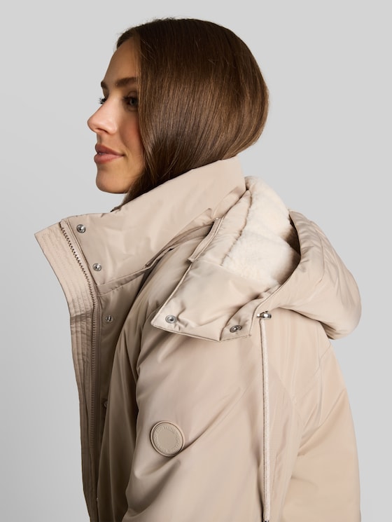 Short parka with detachable hood - soft taupe grey