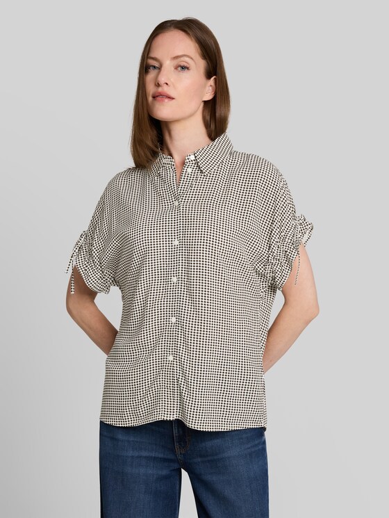 Loose-fit blouse with bows - small brown dot print