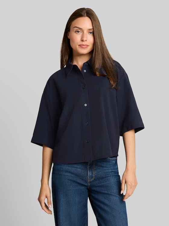 Oversized shirt-blouse with 3/4 sleeves - sky captain blue