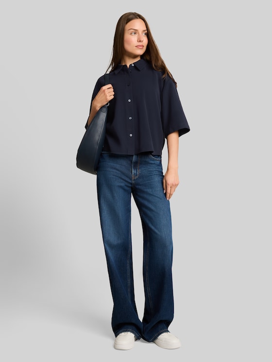 Oversized shirt-blouse with 3/4 sleeves - sky captain blue