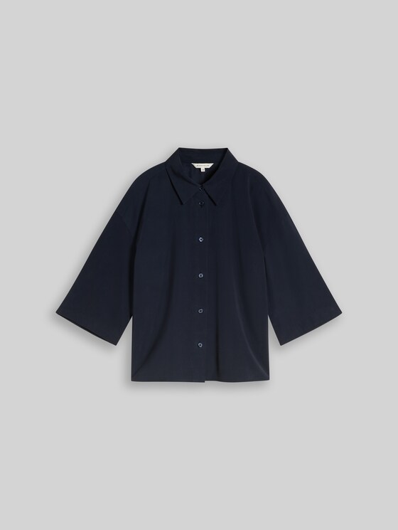 Oversized shirt-blouse with 3/4 sleeves - sky captain blue