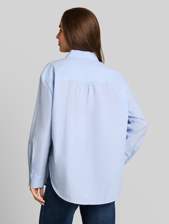 Loose-fit poplin shirt-blouse - mid blue white stripe