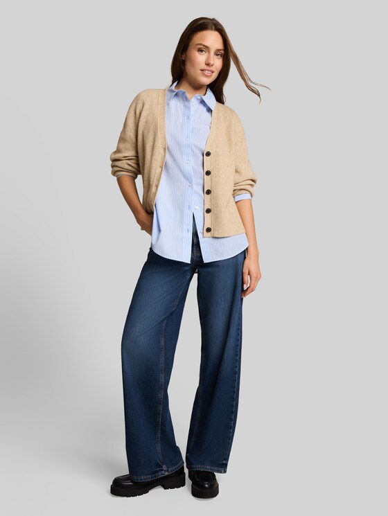 Loose-fit poplin shirt-blouse - mid blue white stripe