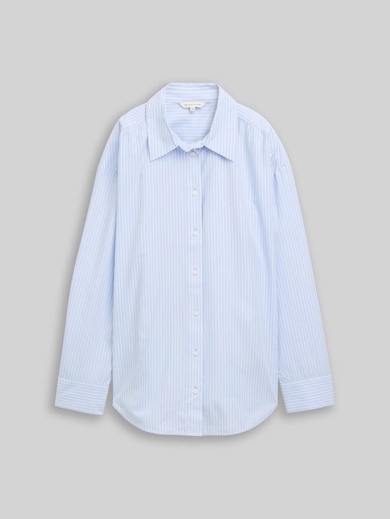 Loose-fit poplin shirt-blouse - mid blue white stripe