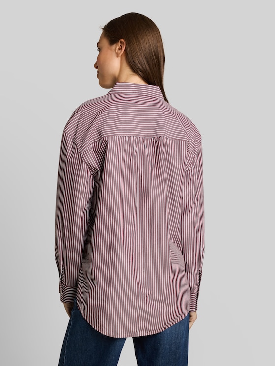 Loose-fit poplin shirt-blouse - preppy plum white stripe