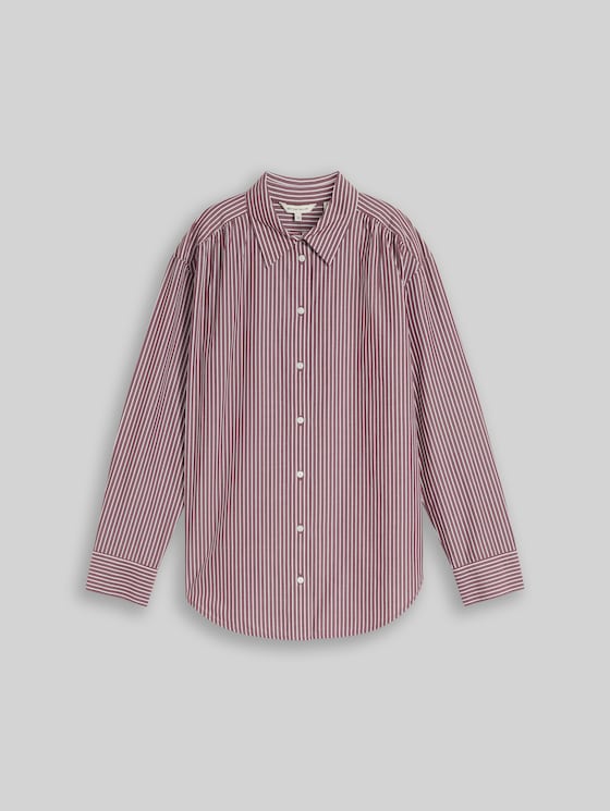 Loose-fit poplin shirt-blouse - preppy plum white stripe