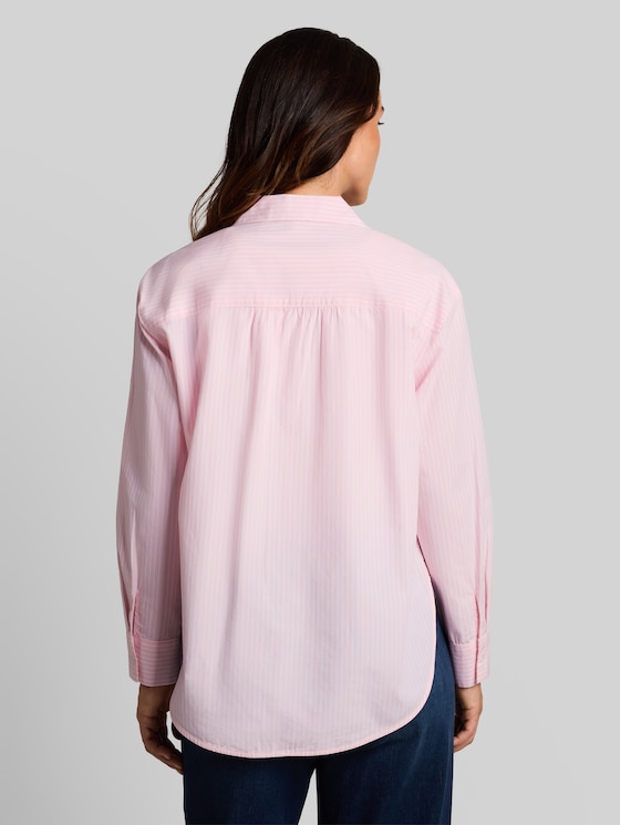 Loose-fit poplin shirt-blouse - light pastel pink stripe