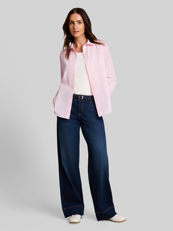 Loose-fit poplin shirt-blouse - light pastel pink stripe