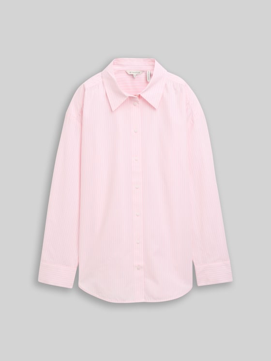Loose-fit poplin shirt-blouse - light pastel pink stripe